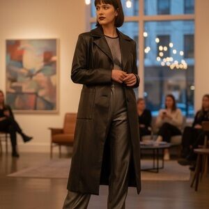 Black Women's Long faux‎ leather Coat